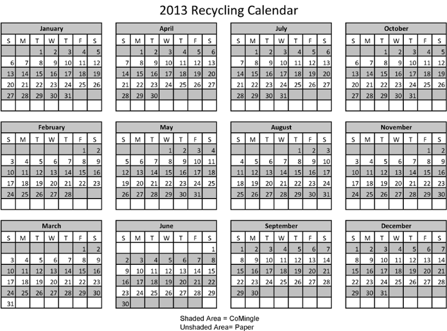 Recycling Calendar 2013